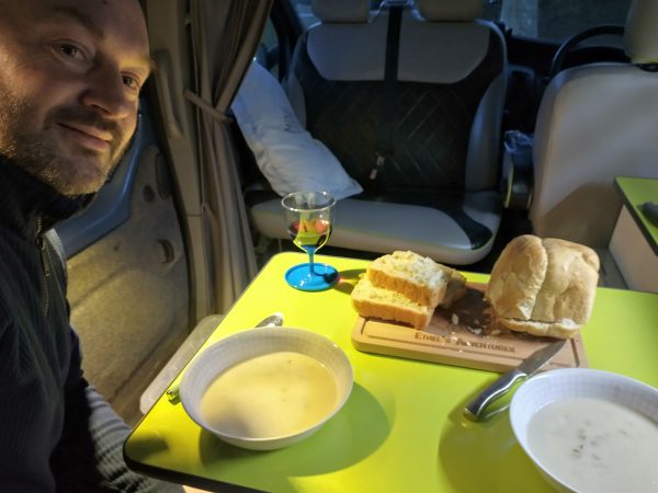 Supper inside the van Oct 2021